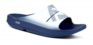 White / Navy Oofos OOahh Sport Slide Sandal | 58MEKOXWG