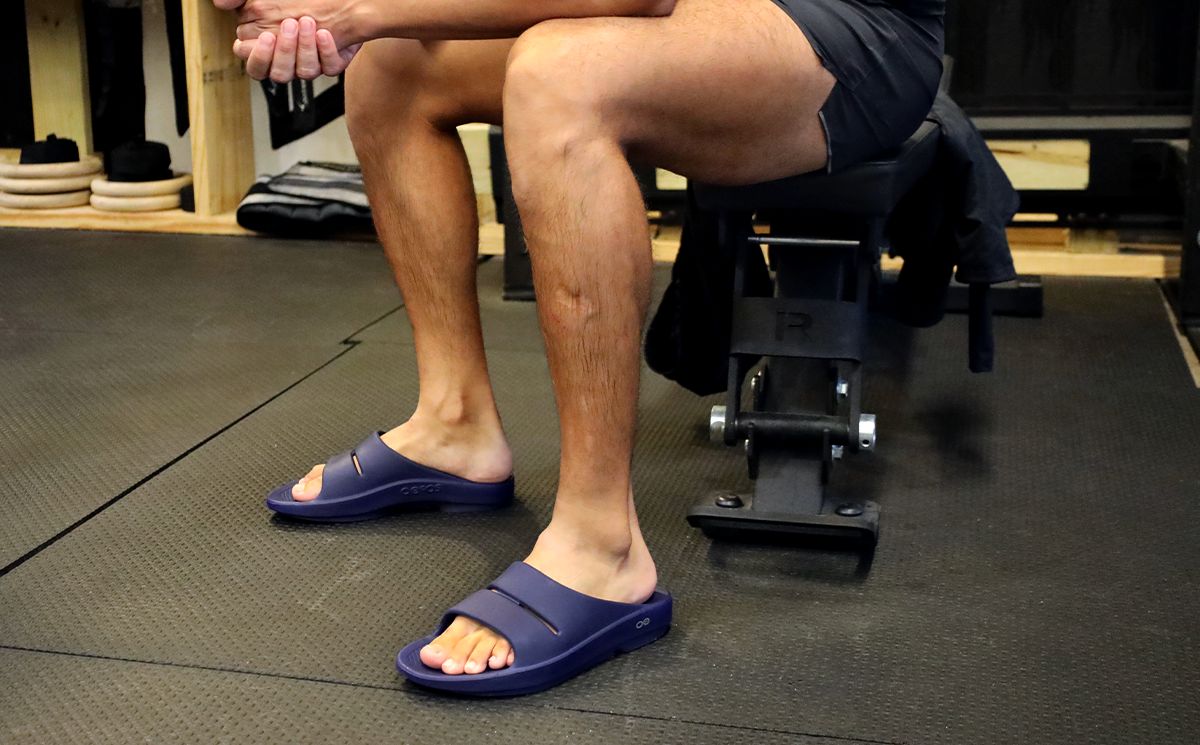 Navy Oofos OOahh Slide Sandal | 39RFXJQMK