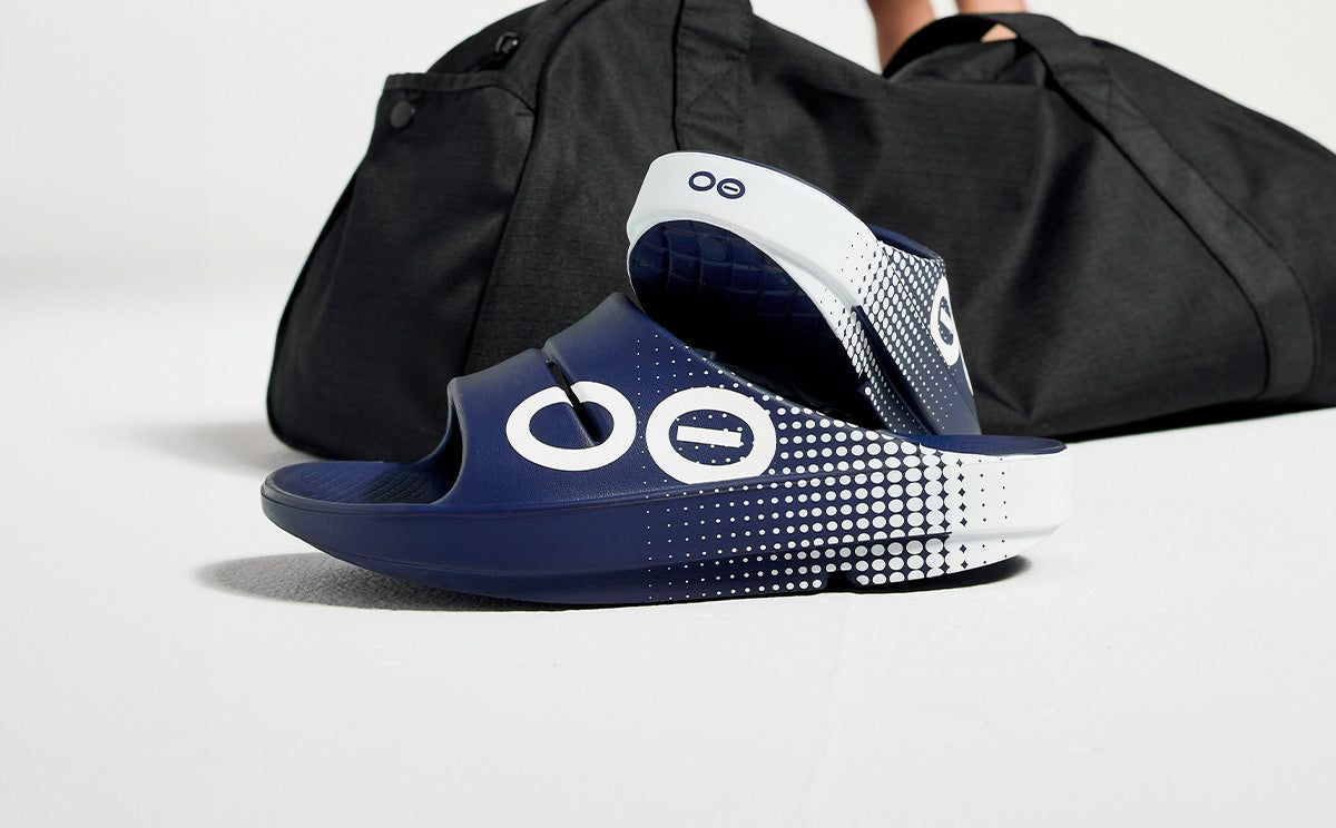 Navy Oofos OOahh Sport Slide Sandal | 45UNQLVXH