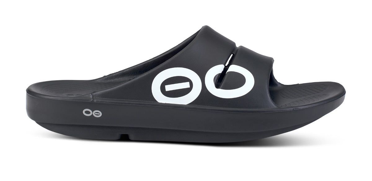 White / Black Oofos OOahh Sport Slide Sandal | 27YSROFGL