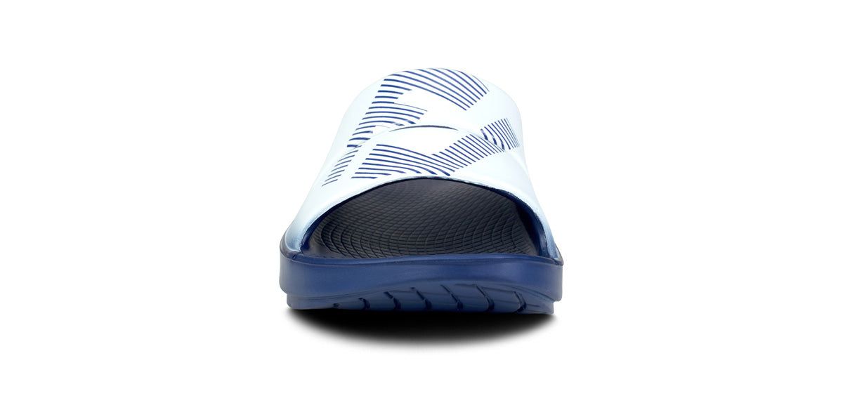 White / Navy Oofos OOahh Sport Slide Sandal | 58MEKOXWG
