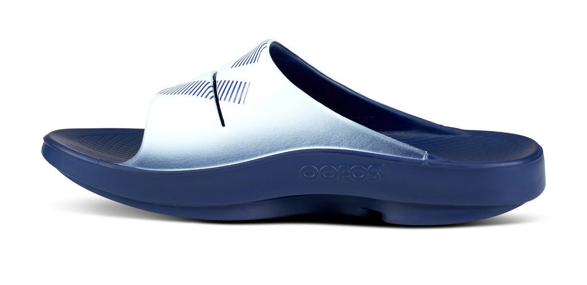 White / Navy Oofos OOahh Sport Slide Sandal | 58MEKOXWG